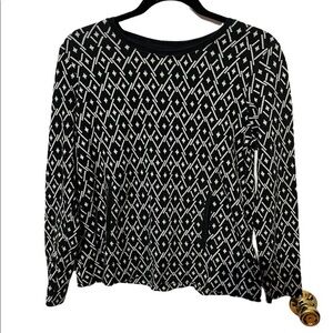J. Jill long Sleeve Black and White Sweater Top Kangaroo Pocket Size Small